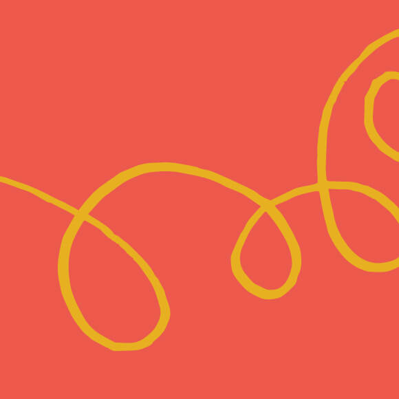Red background with yellow squiggle/doodle