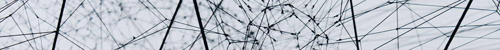 Image with a white background and black lines going in different directions, creating a web-like formation.