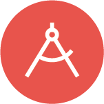 Red icon featuring a drawing compass.