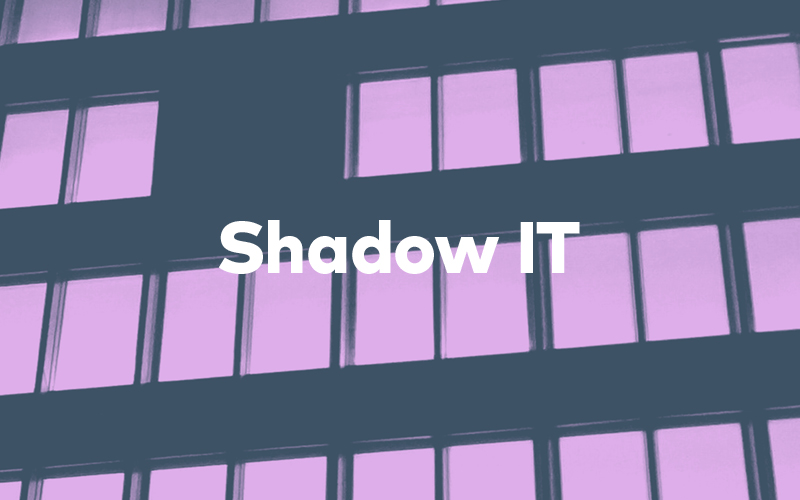 Pink image of a building with many windows. Text reads “Shadow IT”.