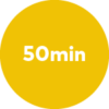 Yellow circle with text reading “50min” in the center.