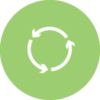 Light green circle with three arrows arranged in a circle pointing counterclockwise.
