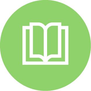 Green circle with a open book graphic inside.