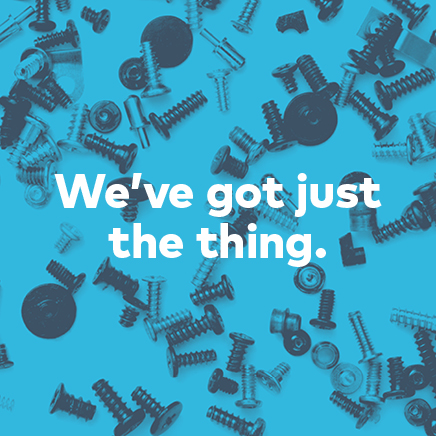 Article photograph featuring screws, nuts and bolts, in blue, and reads "We've got just the thing."