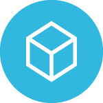 Blue icon featuring a 3-dimensional cube