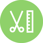 Green icon featuring scissors and a ruler side by side