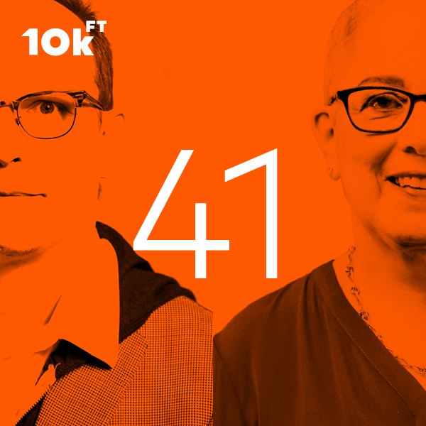 Orange image with side-by-side headshots of Andrew Powell and Barbara Rapaport. Center text reads “41”.