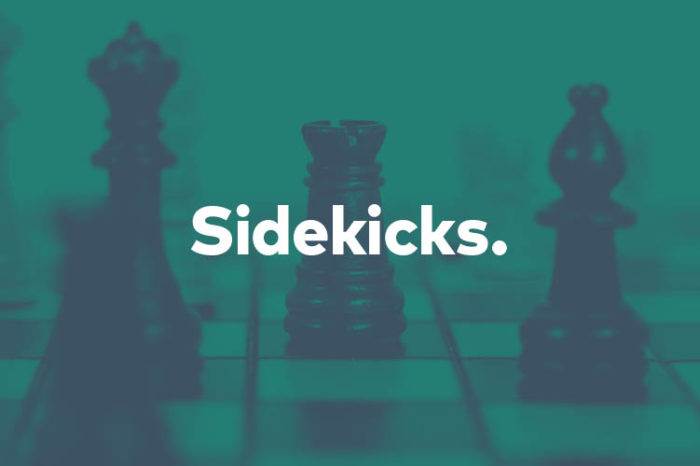 Green image of a chess board with various chess pieces. Text reads “Sidekicks.”