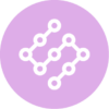 Pink circle containing an s-like, diamond-shaped icon made of connected circles