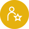 Yellow circle with an outline of a person and a star inside.