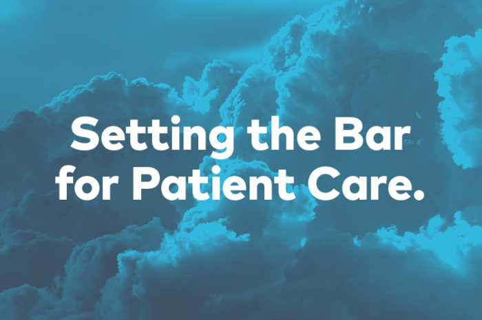 Blue image of clouds. Text reads “Setting the Bar for Patient Care.”