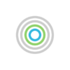 White circle with colorful rings inside. From the outside to inside: gray, gray, green, and blue.