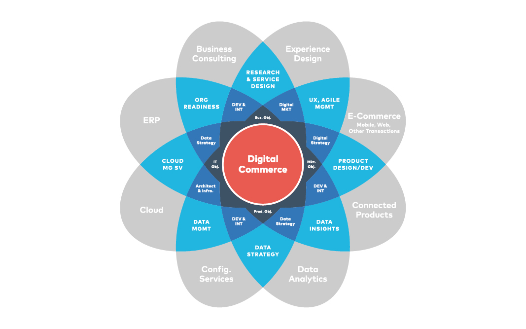 Overlapping Venn Diagrams of Many Services Intersecting with Digital Commerce and E-commerce