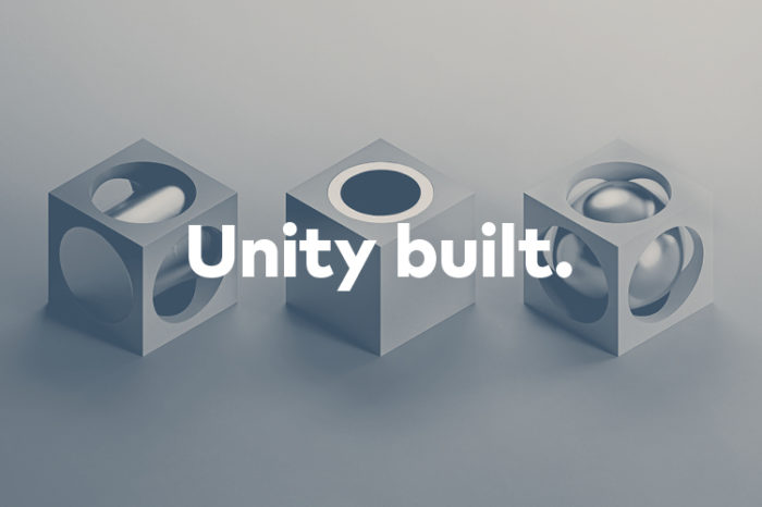 Gray image with blocks. Text reads “Unity built.”