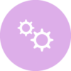 Pink circle with 2 white gear images.