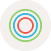 Tan circle with three circle rings inside: green, light blue, red.