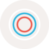 Tan circle with three circle rings inside: white, light blue, red.