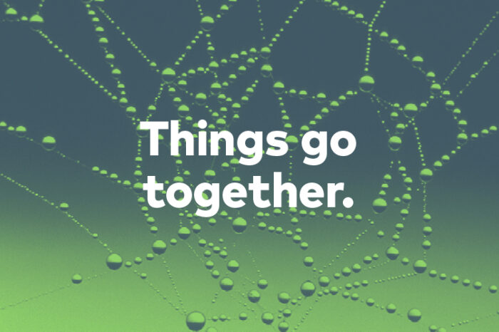 Green image with spiderweb lines. Text reads"Things go together".