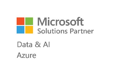 A white rectangle that contains text that reads "Microsoft Partner Solutions Partner — Data & AI, Azure" with the Microsoft logo in the top left corner