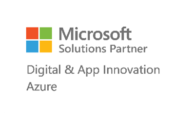 A white rectangle that contains text that reads "Microsoft Partner Solutions Partner — Digital & App Innovation, Azure" with the Microsoft logo in the top left corner