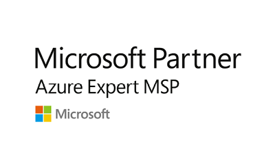 A white rectangle that contains text that reads "Microsoft Partner — Azure Expert MSP" with Microsoft logo beneath