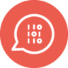 Icon depicting a chat bubble with binary code arranged in a 3x3 grid at the center.